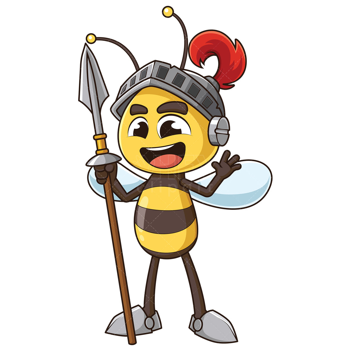 Royalty-free stock vector illustration of a bee warrior waving.