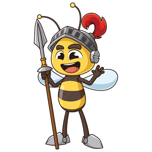 Royalty-free stock vector illustration of a bee warrior waving.