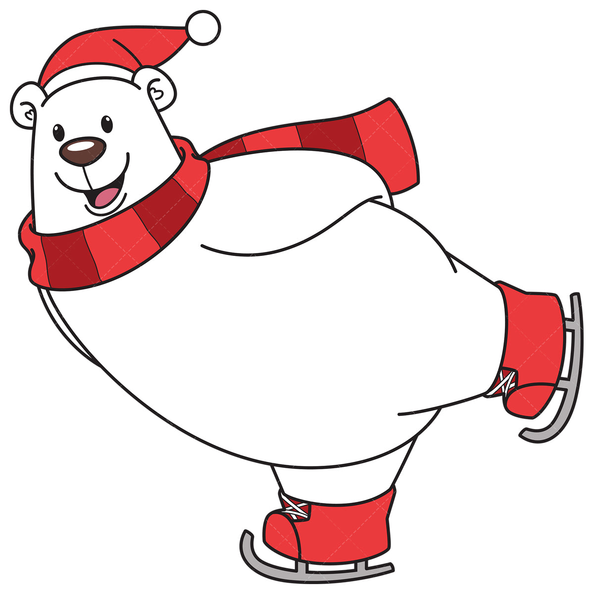 Royalty-free vector illustration of a christmas polar bear ice skating.