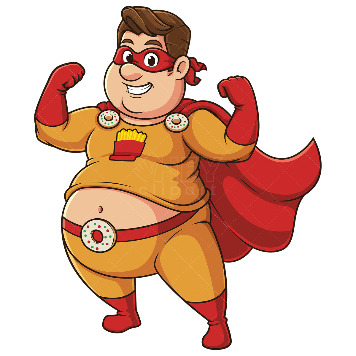 Royalty-free stock vector illustration of a chubby superhero flexing.