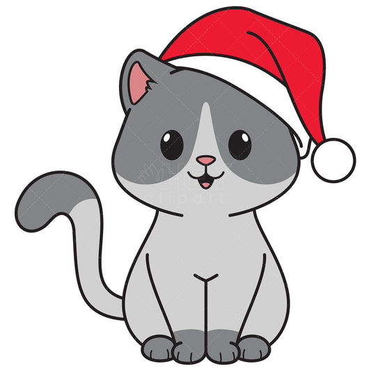 Royalty-free vector illustration of a cute cat wearing santa hat.