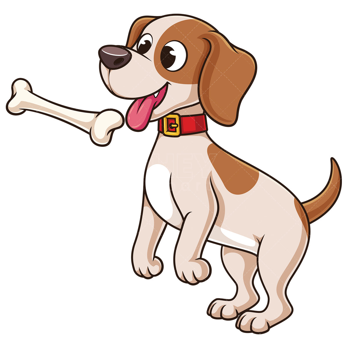 Royalty-free stock vector illustration of a cute little dog catching bone.