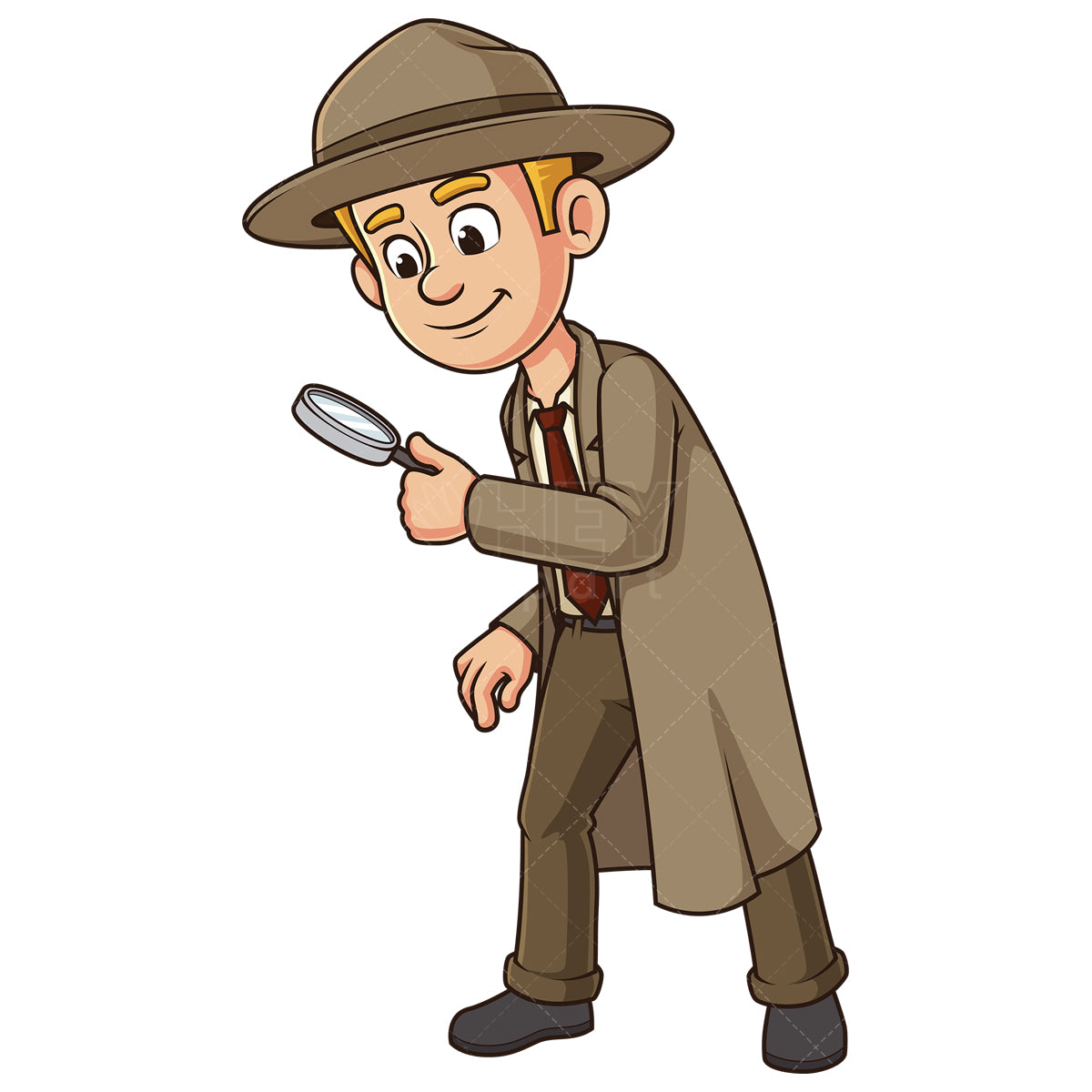 Royalty-free stock vector illustration of a detective with magnifying glass.