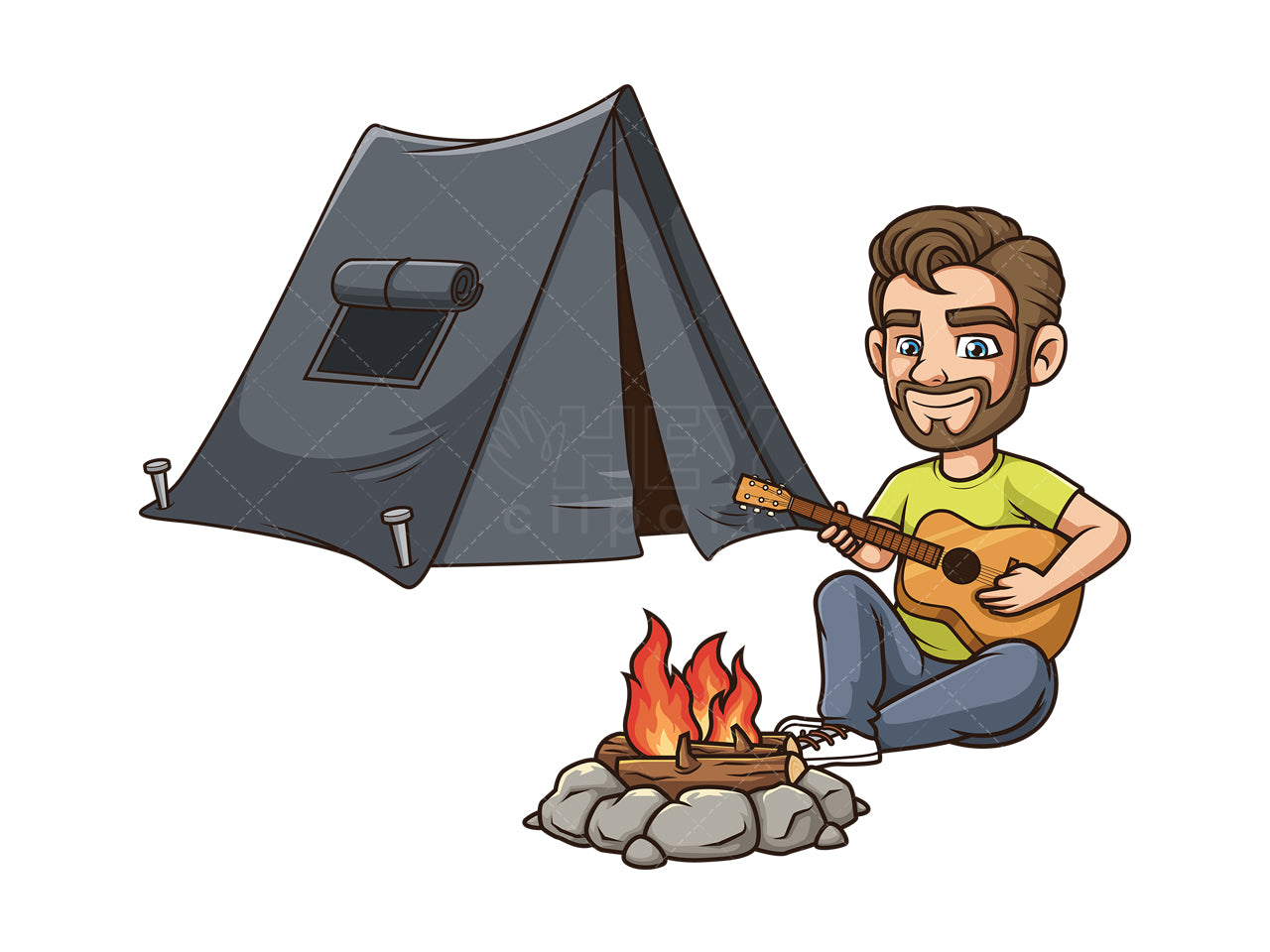 Royalty-free stock vector illustration of a dude camping.