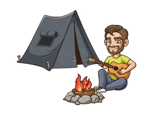 Royalty-free stock vector illustration of a dude camping.