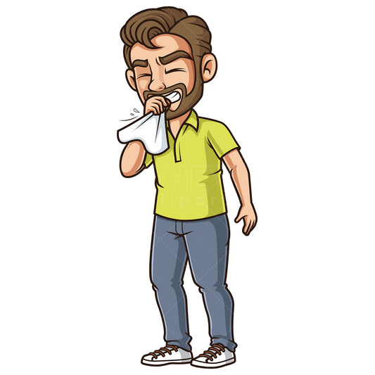 Royalty-free stock vector illustration of a dude sneezing.