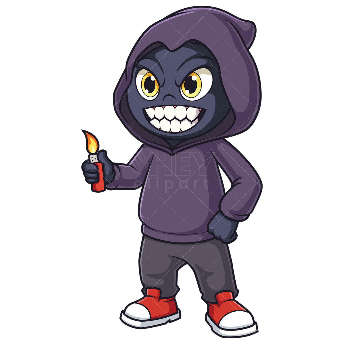 Royalty-free stock vector illustration of an evil humanoid holding lighter.