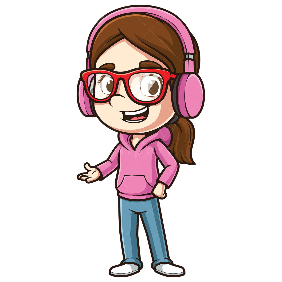 Royalty-free stock vector illustration of a female gamer presenting.