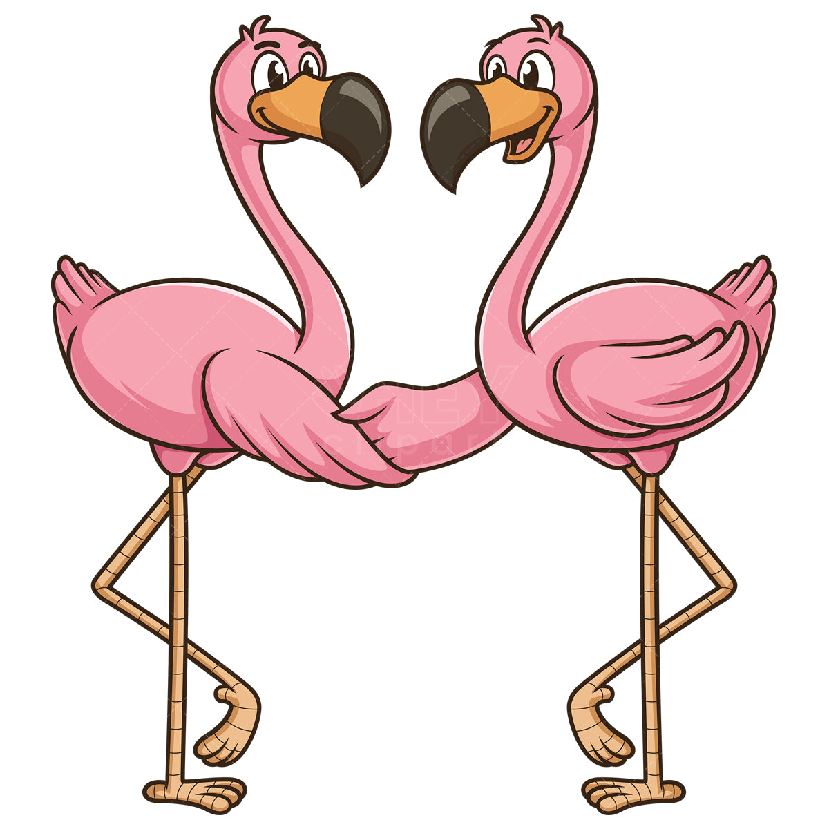 Royalty-free stock vector illustration of flamingos shaking hands.