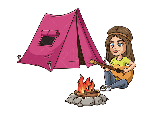 Royalty-free stock vector illustration of a girl camping.