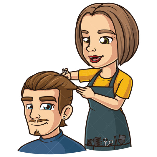 Royalty-free stock vector illustration of a hairdresser cutting man's hair.