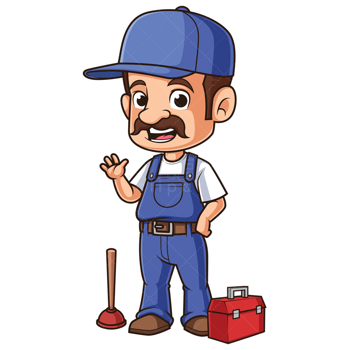 Royalty-free stock vector illustration of a happy plumber waving.