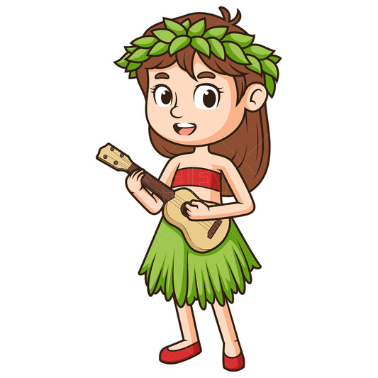 Royalty-free stock vector illustration of a hawaiian girl playing ukulele.