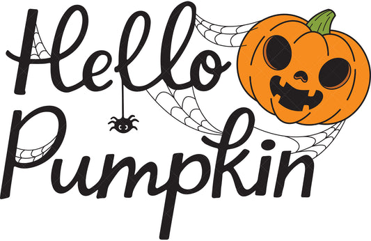 Royalty-free vector illustration of handwritten-style text art that reads "hello pumpkin".