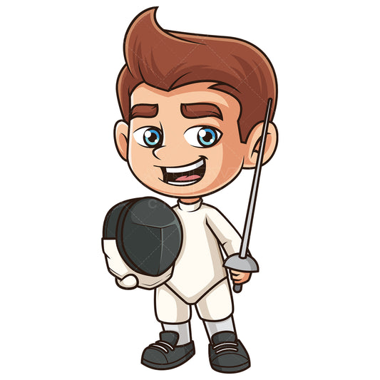 Royalty-free stock vector illustration of a little boy fencing.