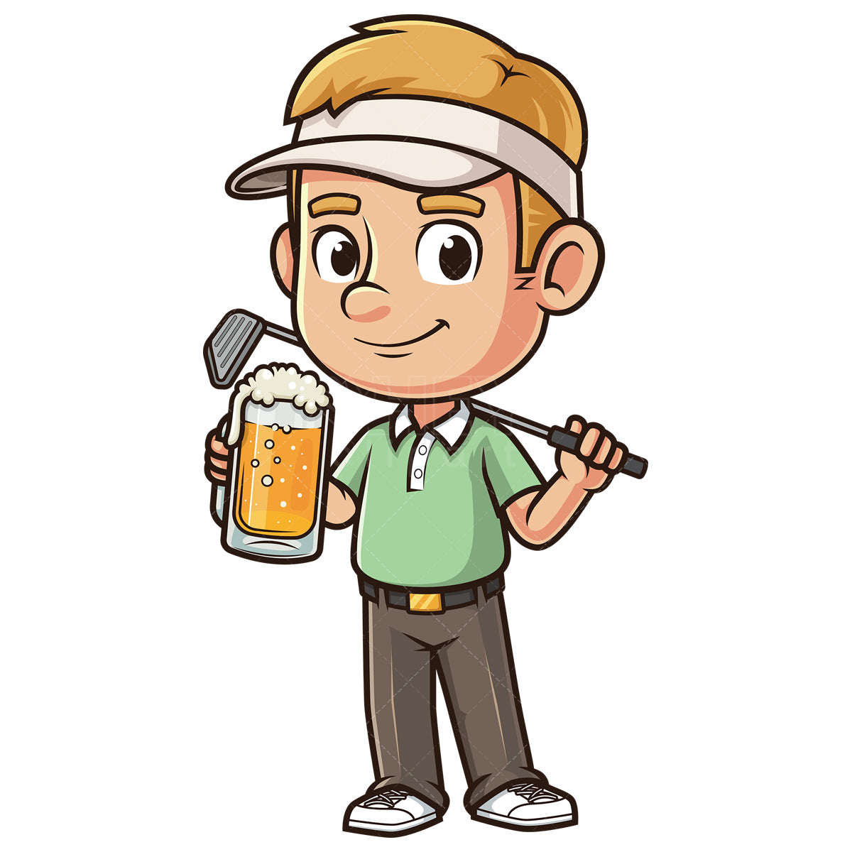 Royalty-free stock vector illustration of a male golf enthusiast holding beer.