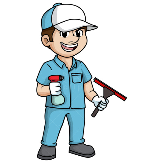 Royalty-free stock vector illustration of a male window cleaner.