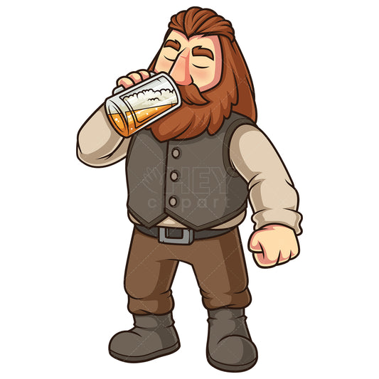 Royalty-free stock vector illustration of a medieval dwarf drinking beer.