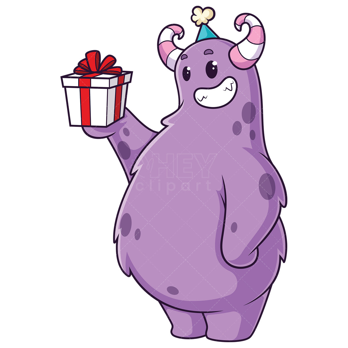 Royalty-free stock vector illustration of a monster holding birthday present.