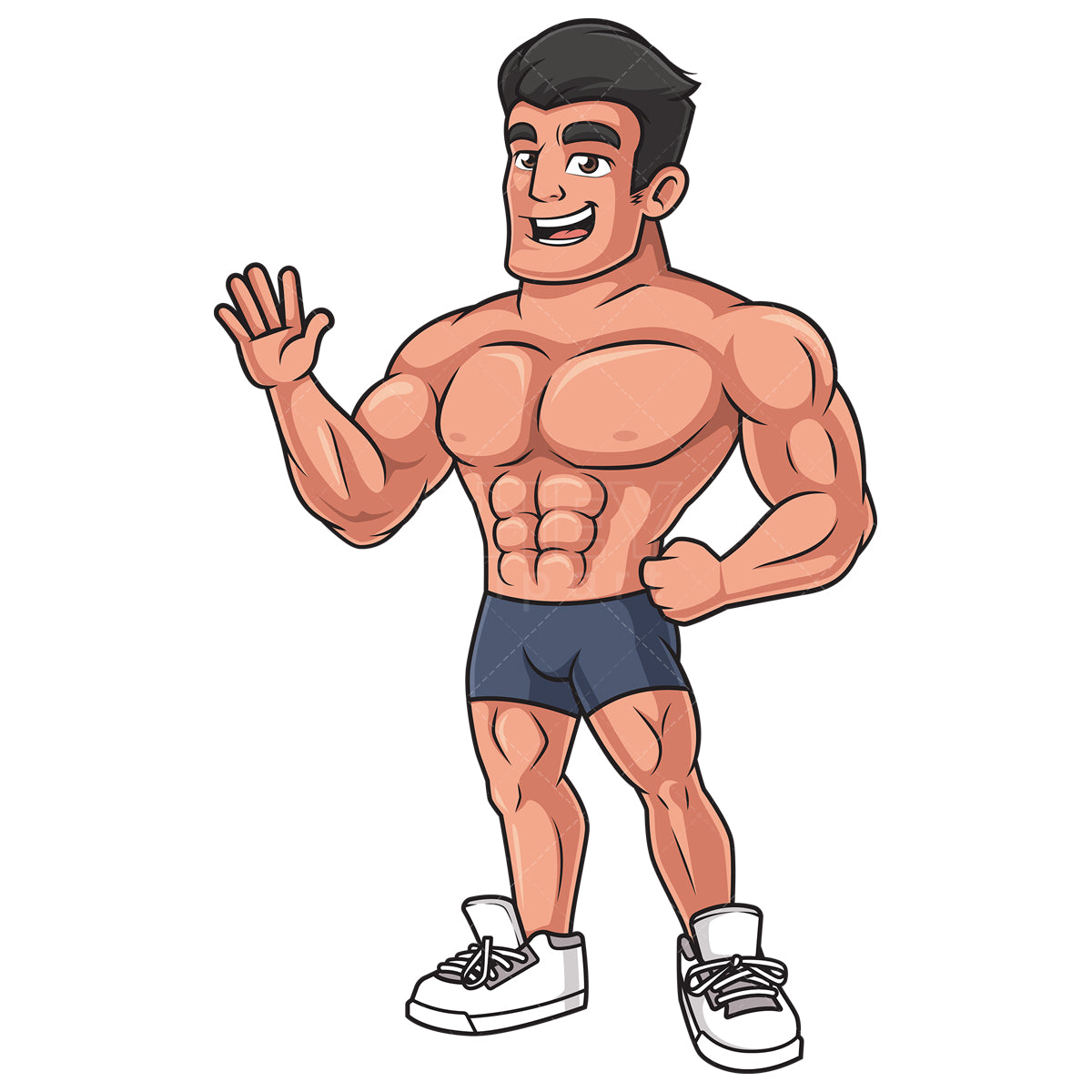 Royalty-free stock vector illustration of a muscular man waving.