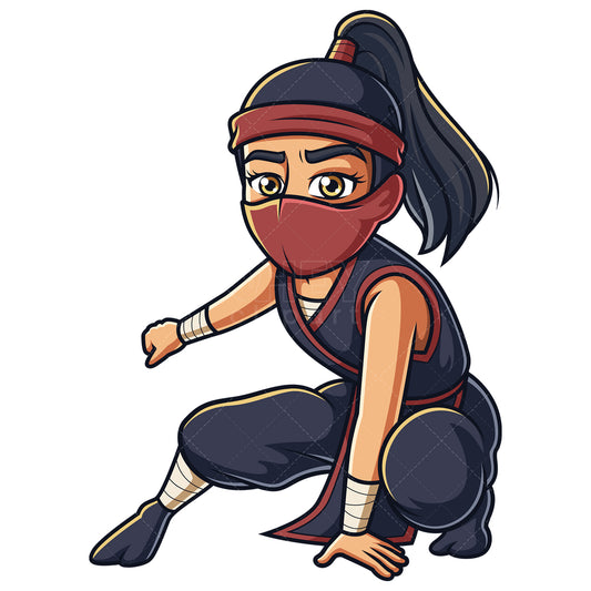 Royalty-free stock vector illustration of a ninja girl being vigilant.