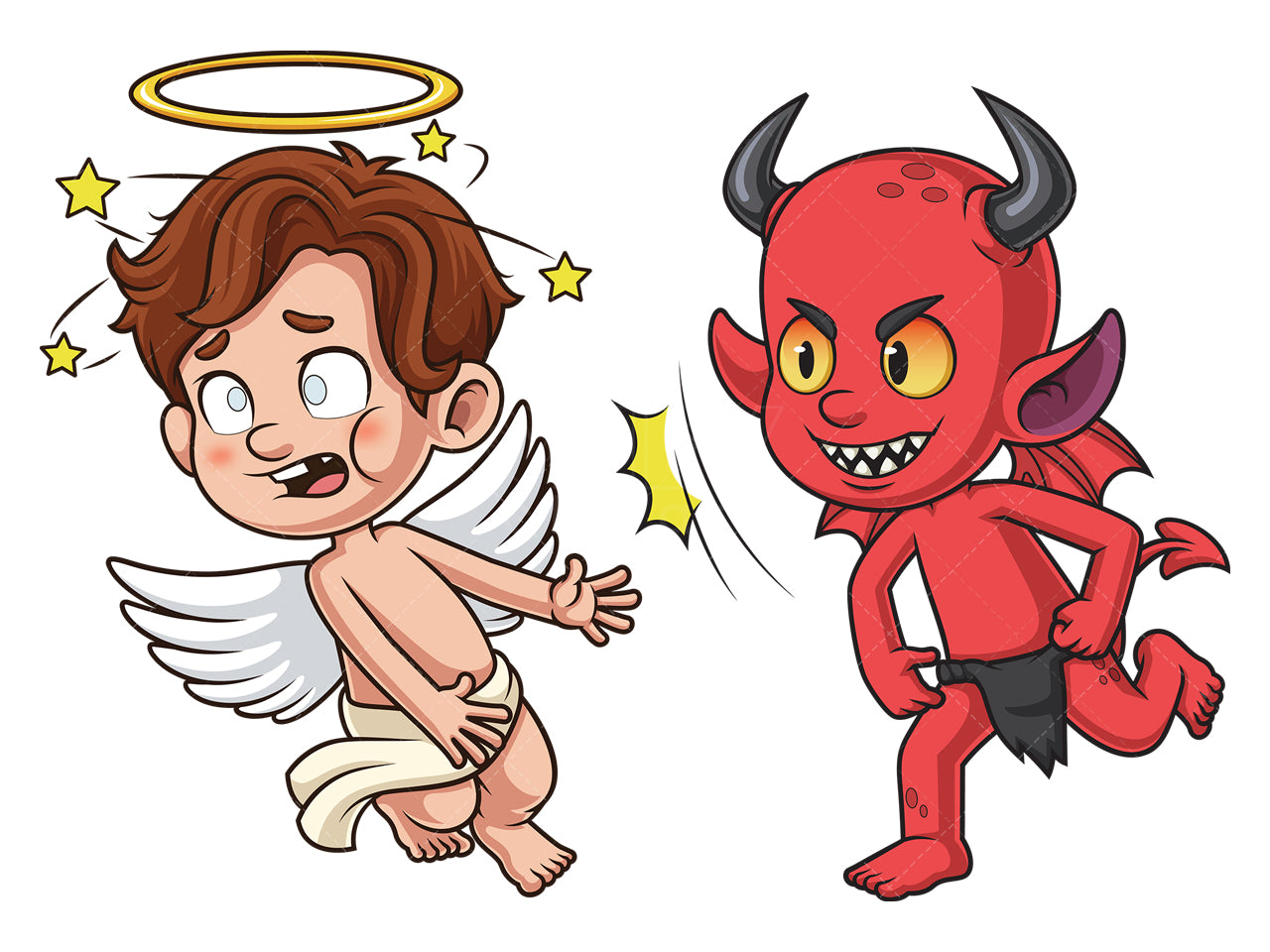 Royalty-free stock vector illustration of a red devil slapping angel.