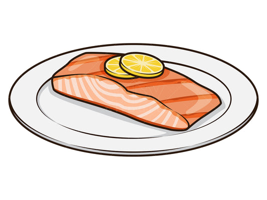 Royalty-free stock vector illustration of salmon on plate.