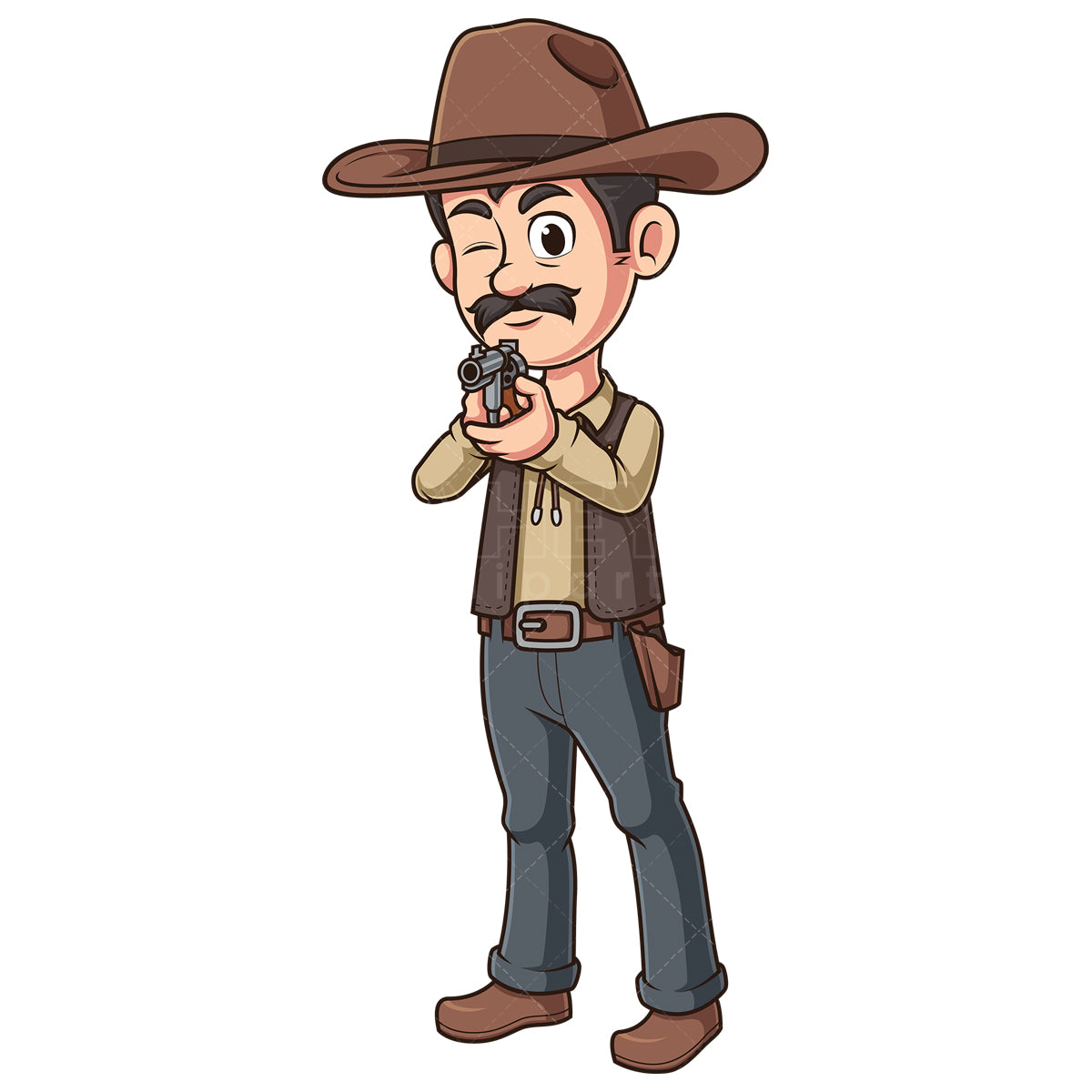 Royalty-free stock vector illustration of a sheriff aiming with pistol.