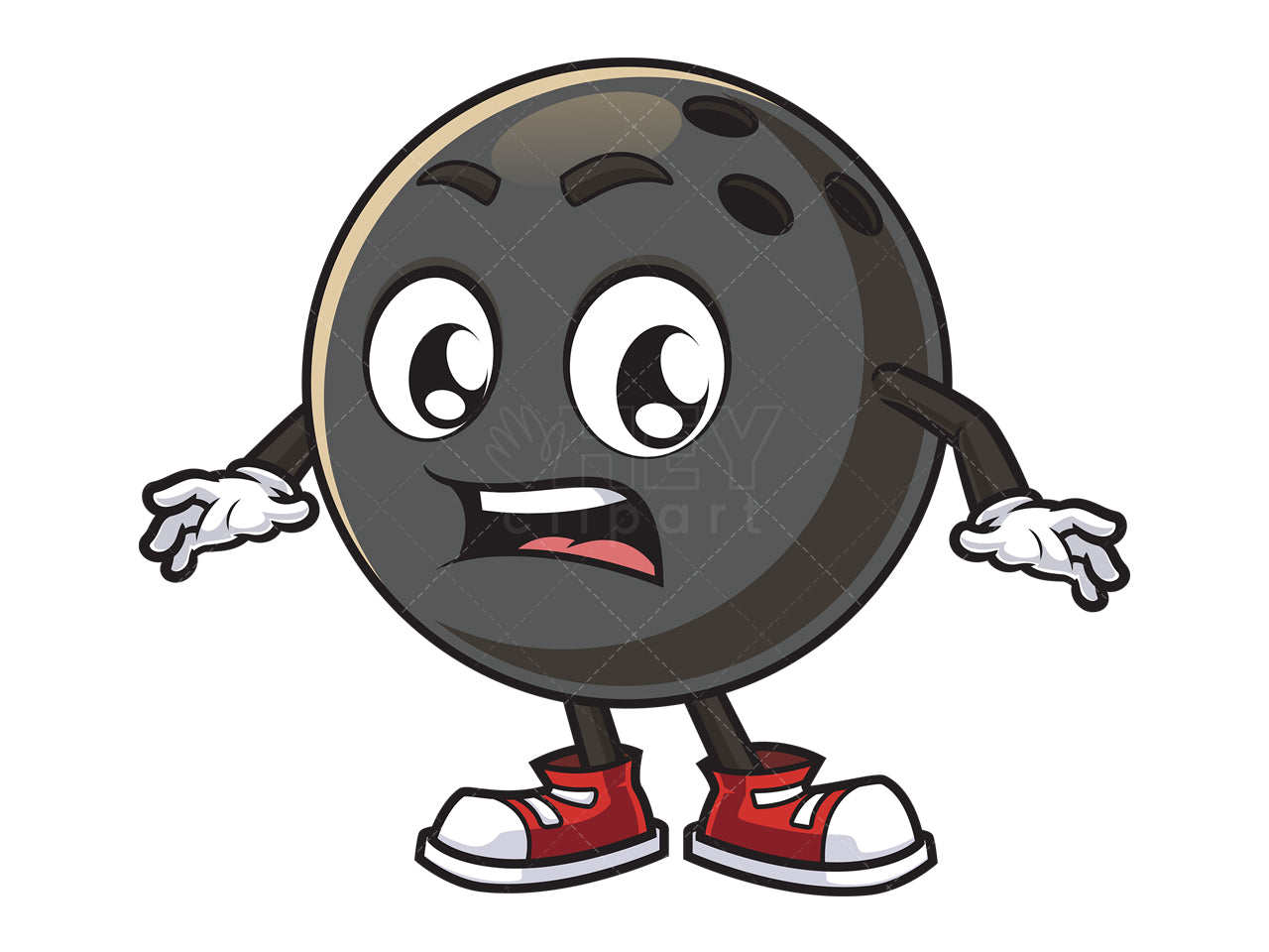 Royalty-free stock vector illustration of a shocked bowling ball mascot.