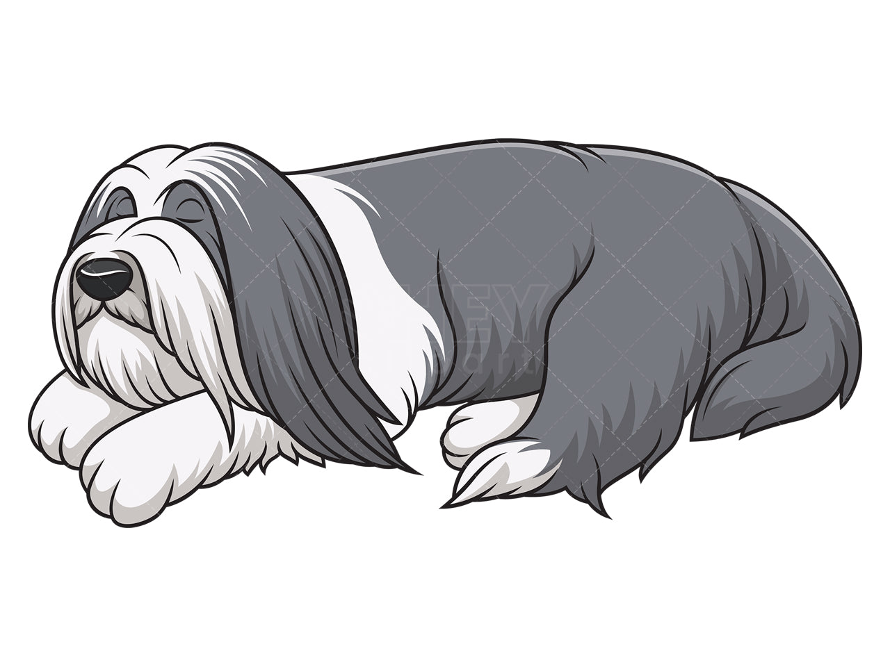 Royalty-free stock vector illustration of a sleeping bearded collie.