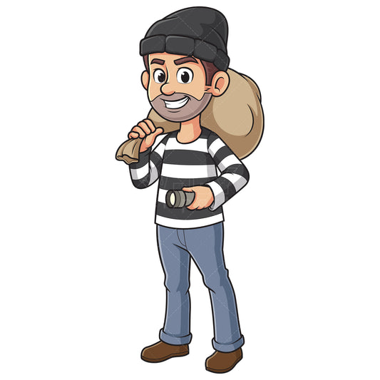 Royalty-free stock vector illustration of a thief with flashlight.