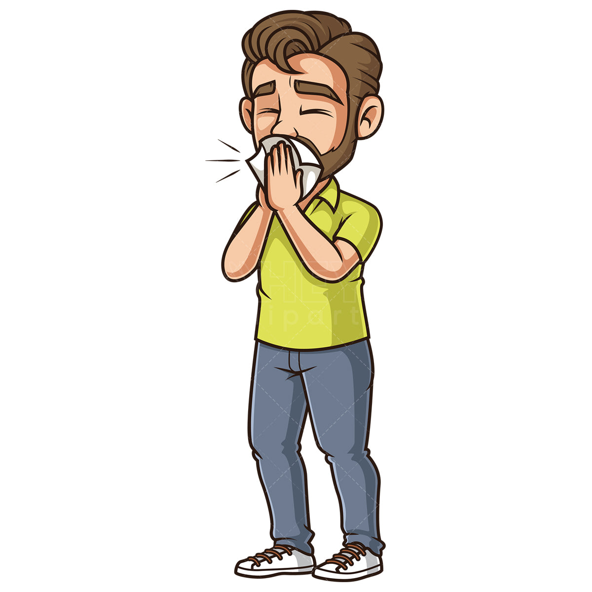 Royalty-free stock vector illustration of a young person coughing.