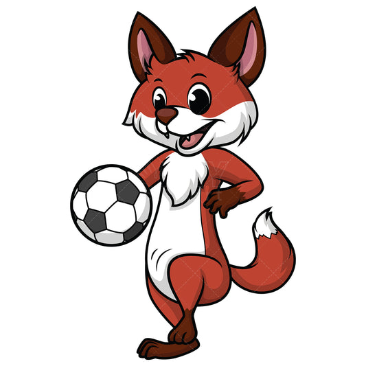 Royalty-free stock vector illustration of a fox playing soccer.