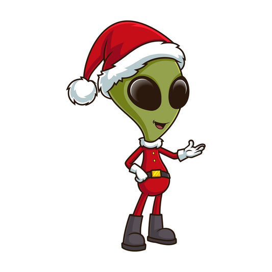 Christmas alien presenting. PNG - JPG and vector EPS (infinitely scalable).