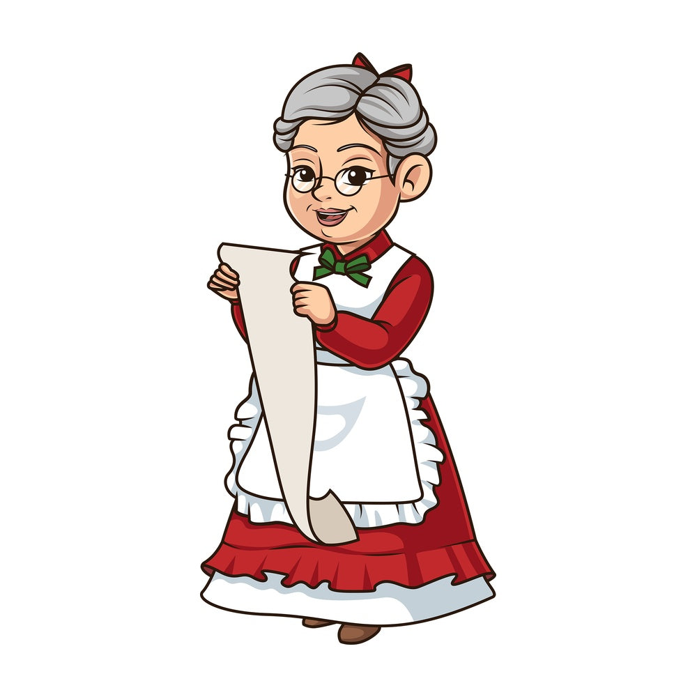 Mrs santa claus with gift list. PNG - JPG and vector EPS (infinitely scalable).