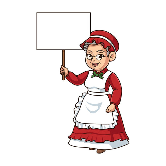 Mrs santa claus holding blank sign. PNG - JPG and vector EPS (infinitely scalable).