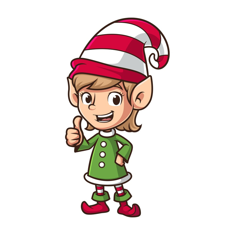 Female santa's elf thumbs up. PNG - JPG and vector EPS (infinitely scalable).