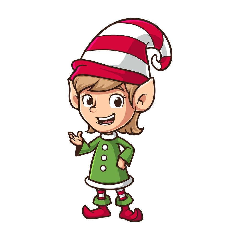 Female santa's elf talking. PNG - JPG and vector EPS (infinitely scalable).