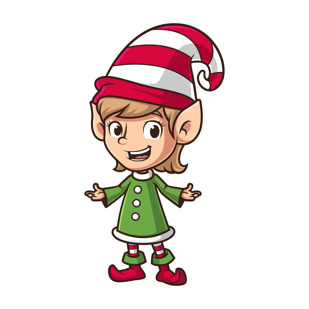 Happy female christmas elf. PNG - JPG and vector EPS (infinitely scalable).