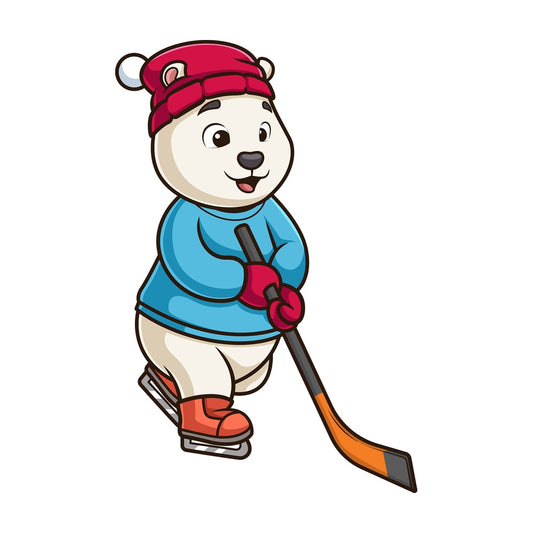 Polar bear playing ice hockey. PNG - JPG and vector EPS (infinitely scalable).