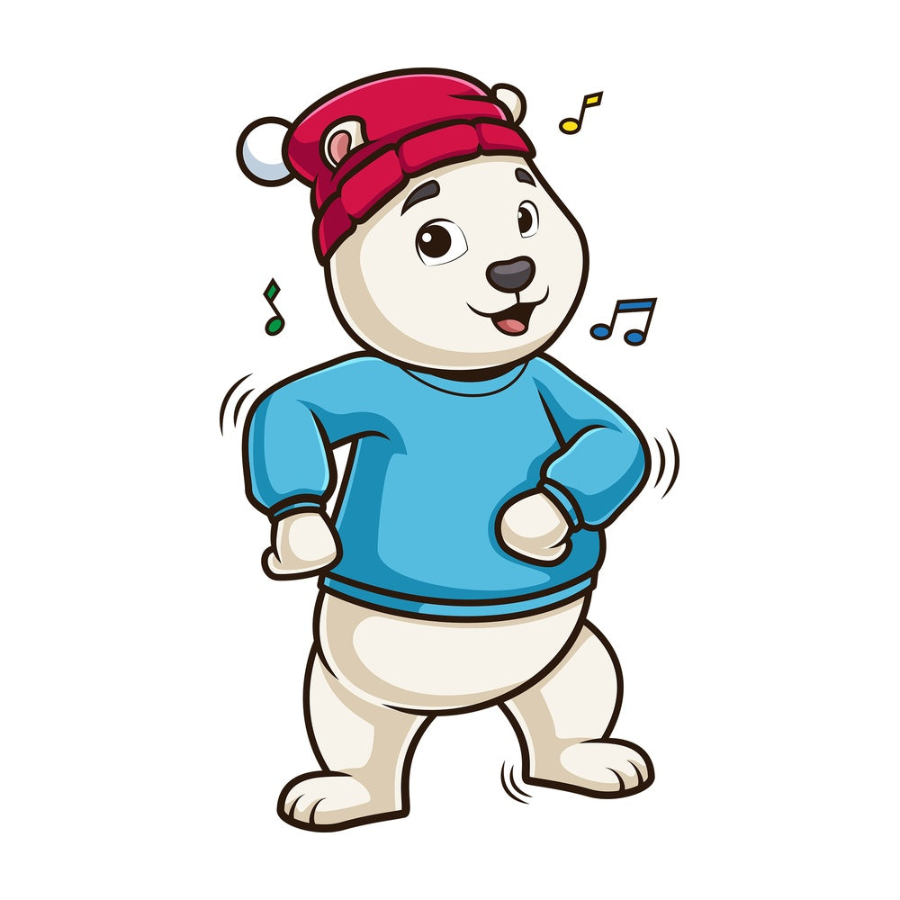 Polar bear dancing to music. PNG - JPG and vector EPS (infinitely scalable).