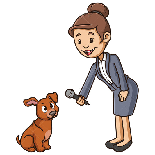 Royalty-free stock vector illustration of a bad reporter interviewing dog.