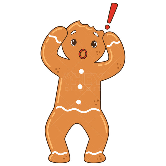 Royalty-free vector illustration of a bitten gingerbread man looking shocked.