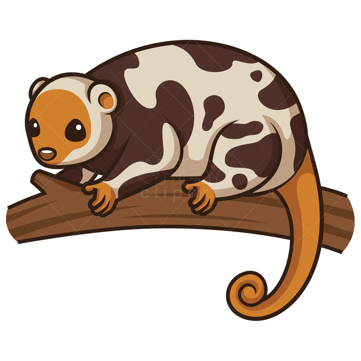 Royalty-free stock vector illustration of a black-spotted cuscus in chibi kawaii style.