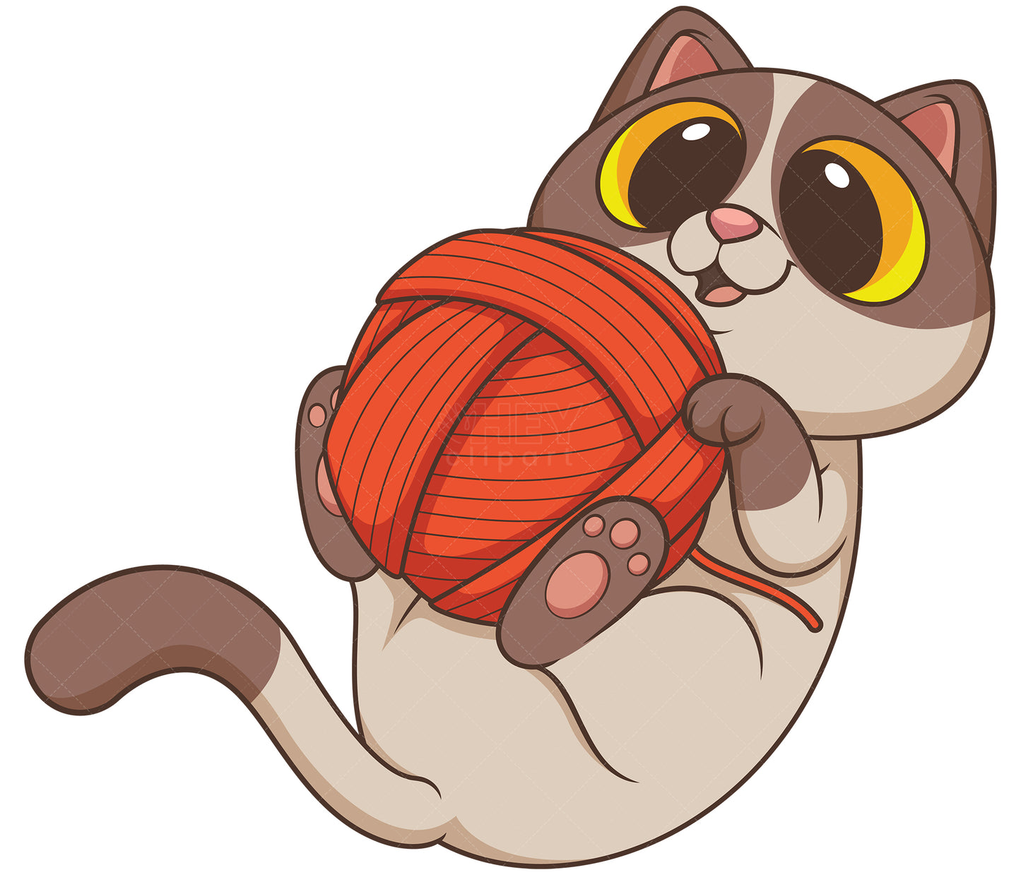 Royalty-free stock vector illustration of a cat playing with ball of yarn.