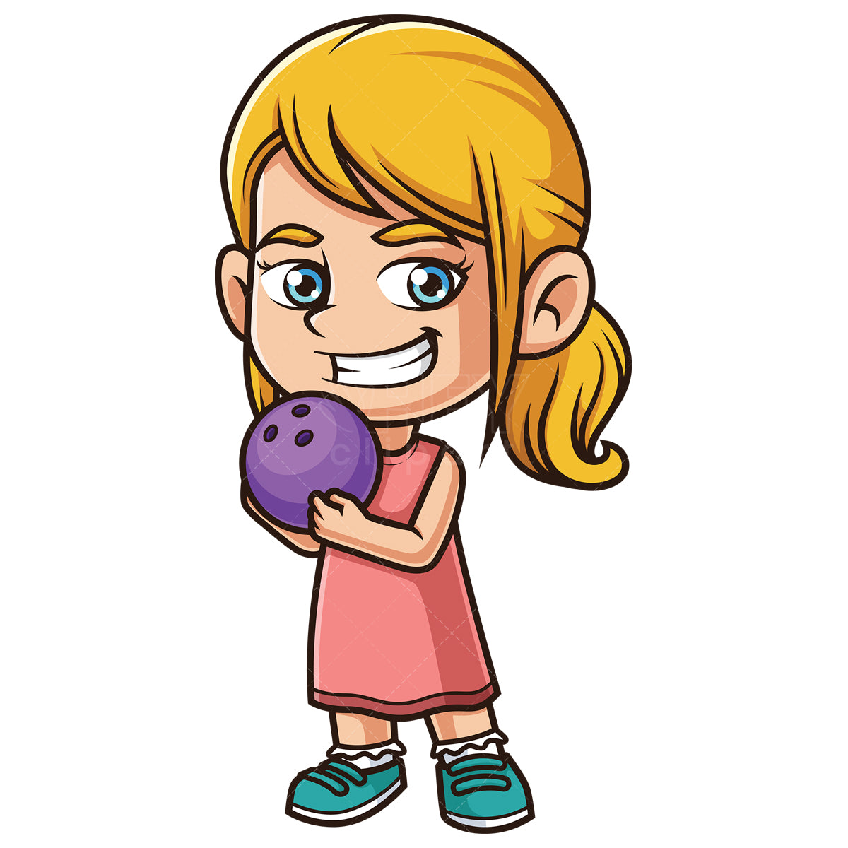 Royalty-free stock vector illustration of a caucasian girl bowling.