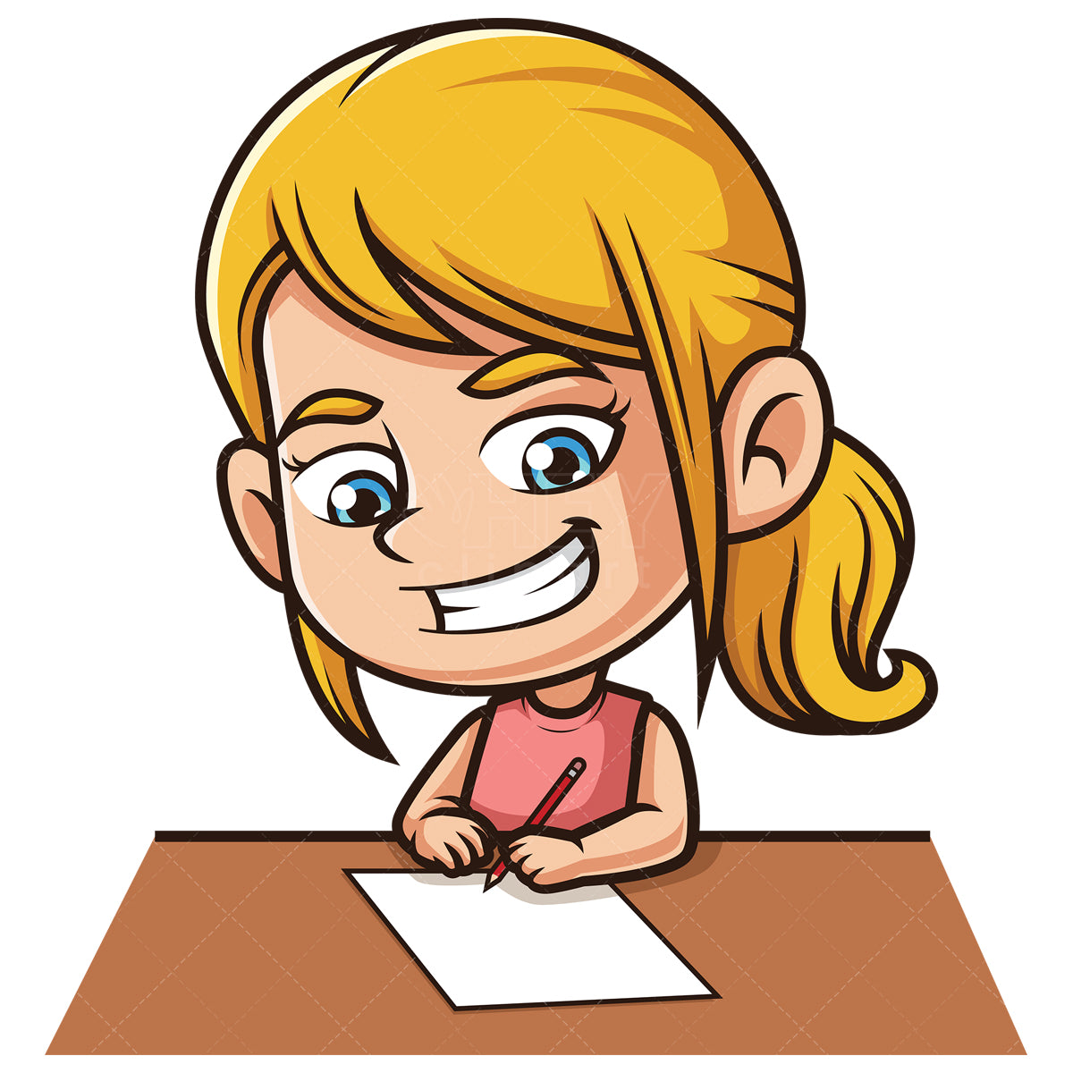 Royalty-free stock vector illustration of a caucasian girl doing homework.