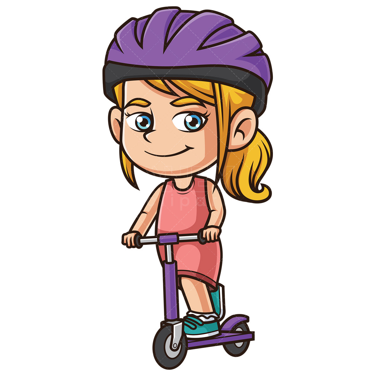 Royalty-free stock vector illustration of a caucasian girl riding scooter.