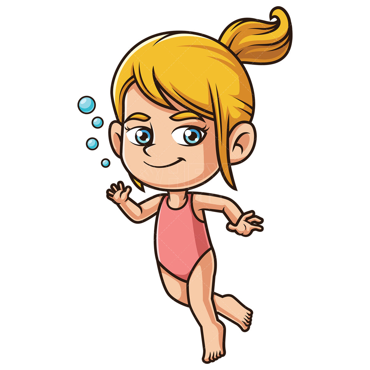 Royalty-free stock vector illustration of a caucasian girl swimming underwater.