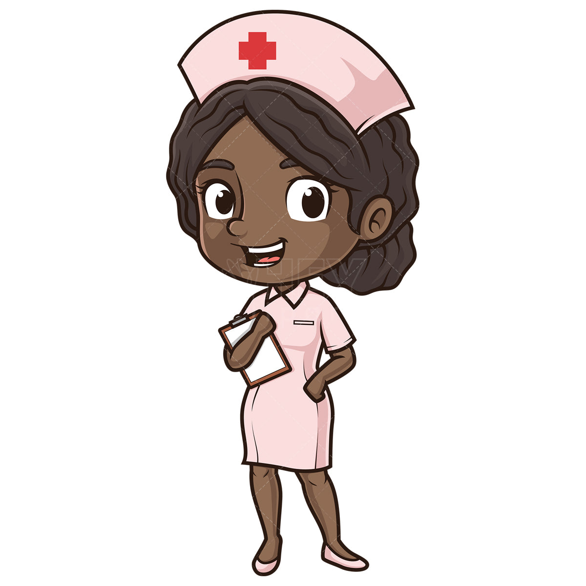 Royalty-free stock vector illustration of a cheerful african-american female nurse.